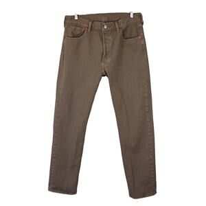 Levi's 501 Brown Jeans 33x32 Rigid Denim 100% Cotton button fly